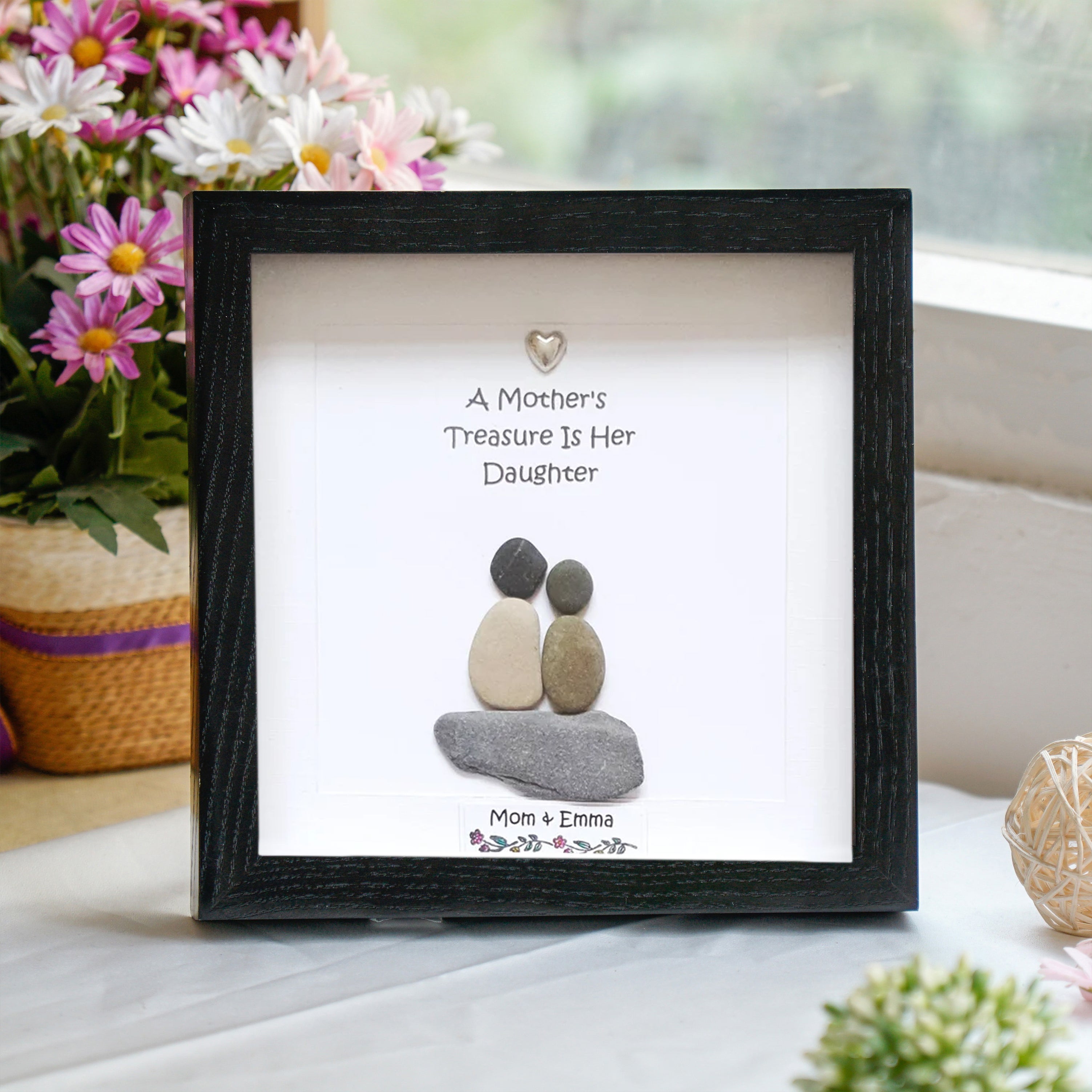 Heartfelt Mother-Daughter Treasure Frame, Birthday Gift For Daughter, Pebble Art For Daughter, A Perfect Birthday Gift