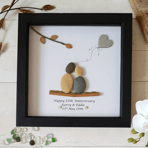 Personalized 25th Anniversary Pebble Art - Gift for Husband or Wife - Wall or Tabletop Decoration with Framed Pebble Artwork - 8x8 Inches by Dovaart.com