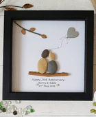 Personalized 25th Anniversary Pebble Art - Gift for Husband or Wife - Wall or Tabletop Decoration with Framed Pebble Artwork - 8x8 Inches by Dovaart.com