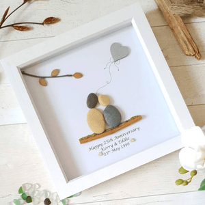 Personalized 25th Anniversary Pebble Art - Gift for Husband or Wife - Wall or Tabletop Decoration with Framed Pebble Artwork - 8x8 Inches by Dovaart.com