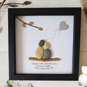 Personalized 25th Anniversary Pebble Art - Gift for Husband or Wife - Wall or Tabletop Decoration with Framed Pebble Artwork - 8x8 Inches by Dovaart.com