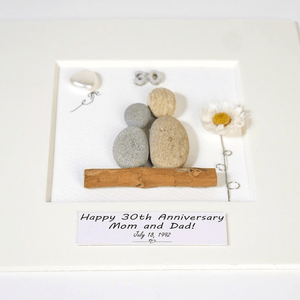 Personalized 30th Anniversary Pebble Art - Gift for Husband or Wife - Wall or Tabletop Decoration with Framed Pebble Artwork - 8x8 Inches by Dovaart.com