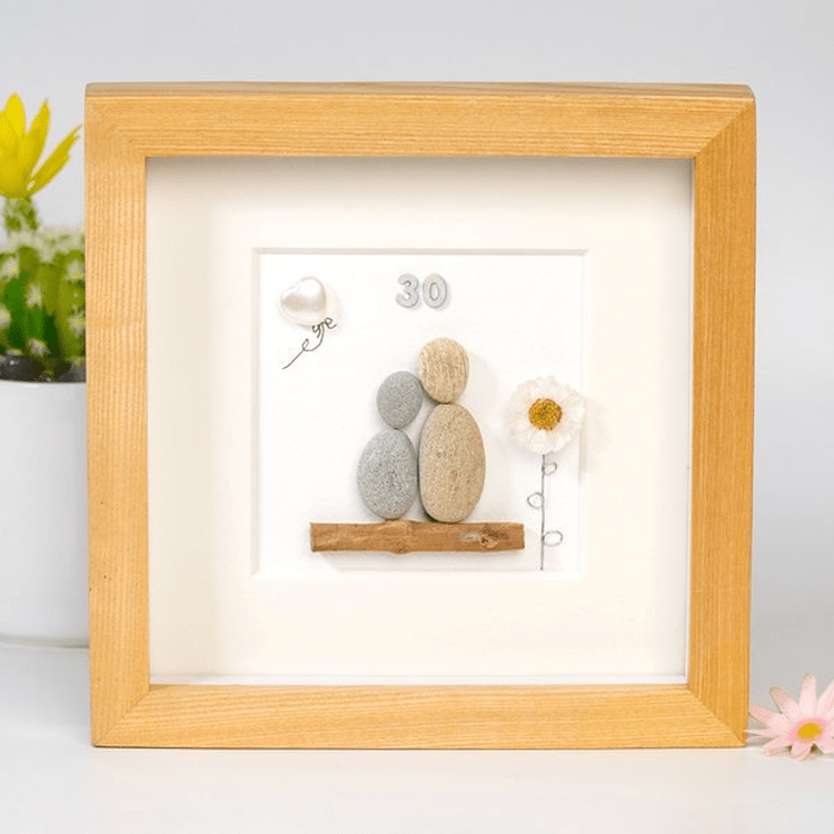 Personalized 30th Anniversary Pebble Art - Gift for Husband or Wife - Wall or Tabletop Decoration with Framed Pebble Artwork - 8x8 Inches by Dovaart.com