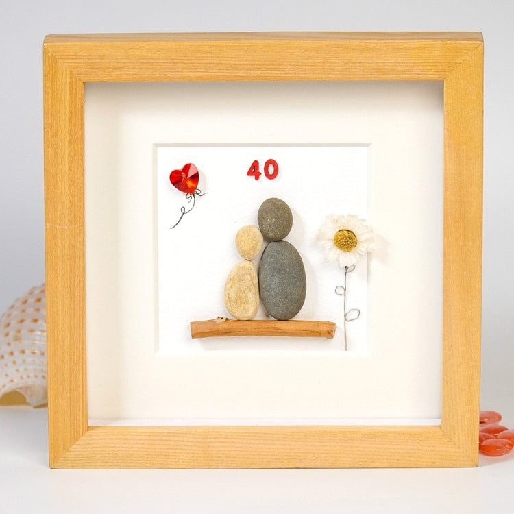 Personalized 40th Anniversary Pebble Art - Gift for Husband or Wife - Wall or Tabletop Decoration with Framed Pebble Artwork - 8x8 Inches by Dovaart.com