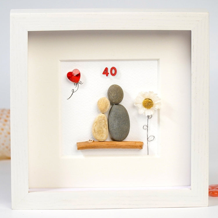 Personalized 40th Anniversary Pebble Art - Gift for Husband or Wife - Wall or Tabletop Decoration with Framed Pebble Artwork - 8x8 Inches by Dovaart.com