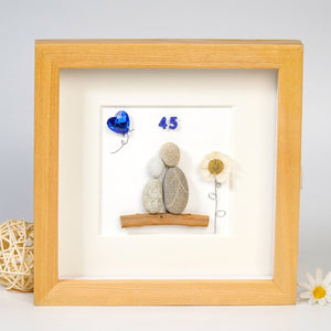 Personalized 45th Anniversary Pebble Art - Gift for Mother and Father - Wall or Tabletop Decoration with Framed Pebble Artwork - 8x8 Inches by Dovaart.com