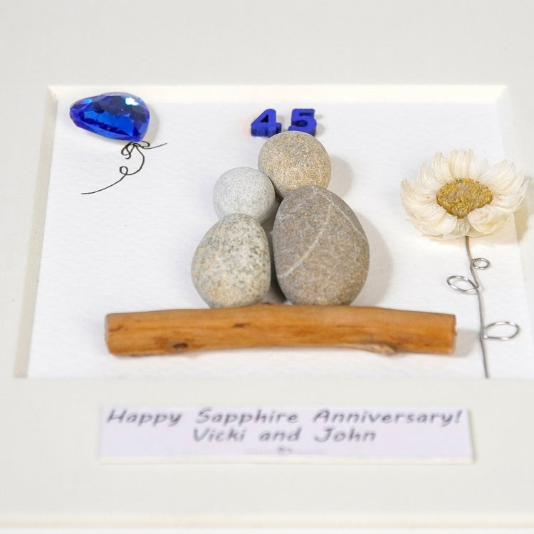 Personalized 45th Anniversary Pebble Art - Gift for Mother and Father - Wall or Tabletop Decoration with Framed Pebble Artwork - 8x8 Inches by Dovaart.com