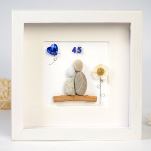 Personalized 45th Anniversary Pebble Art - Gift for Mother and Father - Wall or Tabletop Decoration with Framed Pebble Artwork - 8x8 Inches by Dovaart.com