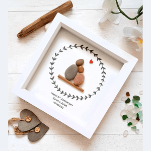 Personalized 5th Wedding Anniversary Pebble Art - Gift for Husband or Wife - Wall or Tabletop Decoration with Framed Pebble Artwork - White Frame, 8x8 Inches by Dovaart.com