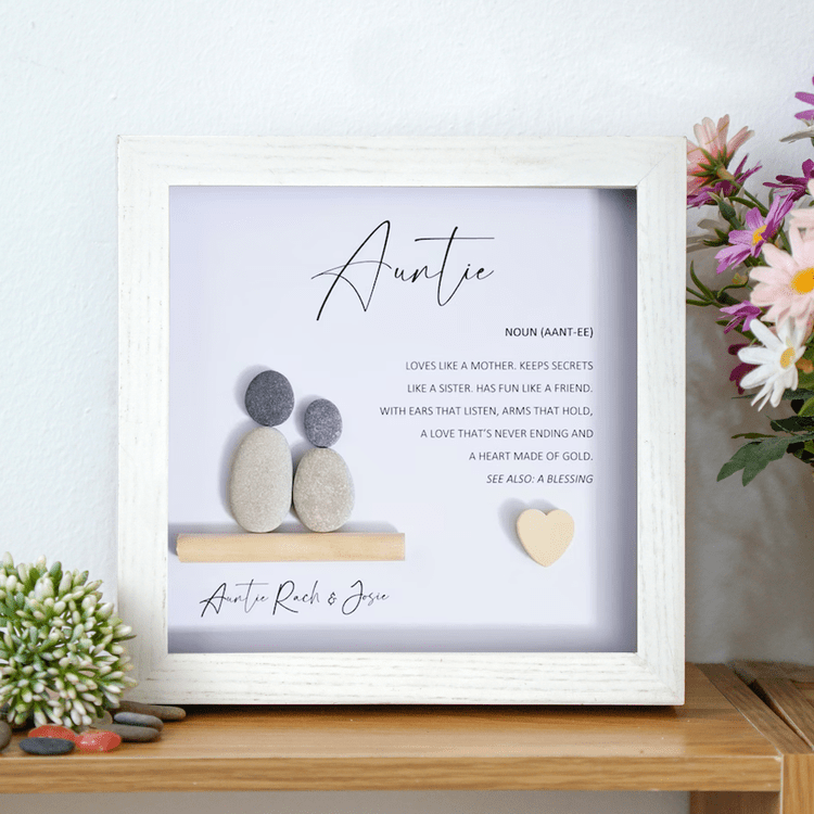 Personalized Aunt Meaning Pebble Art - Birthday Gift for Auntie - Wall or Tabletop Decoration with Framed Pebble Artwork - 8x8 Inches by Dovaart.com