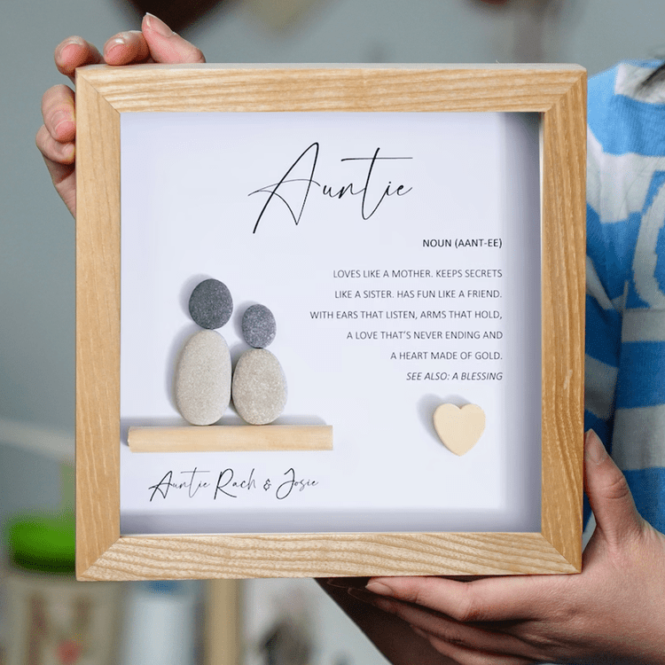 Personalized Aunt Meaning Pebble Art - Birthday Gift for Auntie - Wall or Tabletop Decoration with Framed Pebble Artwork - 8x8 Inches by Dovaart.com