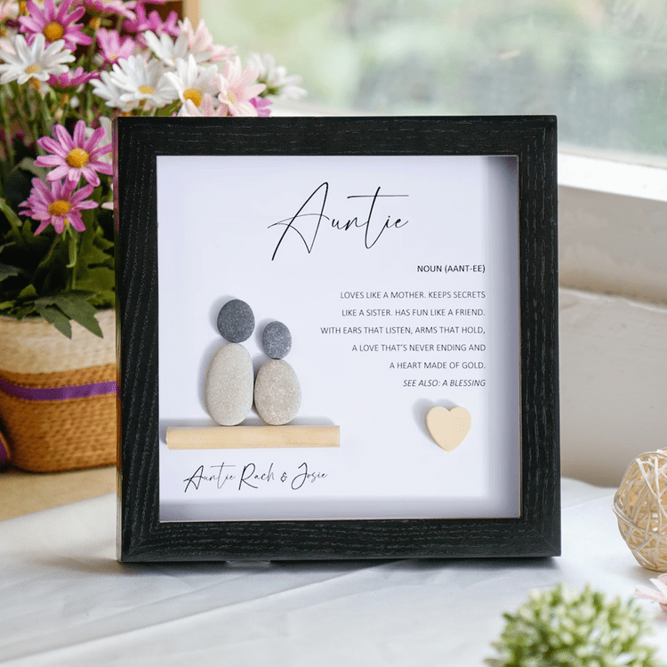 Personalized Aunt Meaning Pebble Art - Birthday Gift for Auntie - Wall or Tabletop Decoration with Framed Pebble Artwork - 8x8 Inches by Dovaart.com