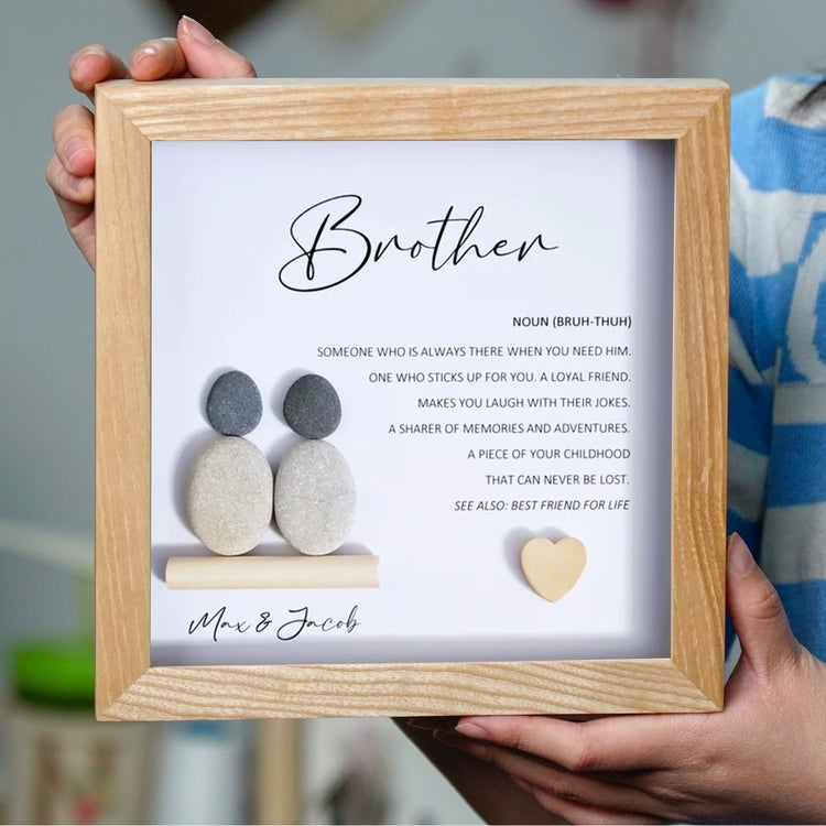 Personalized Brother Meaning Pebble Art - Birthday Gift Brother - 8x8 inch Frame with Stand for Desktop or Wall Hanging by Dovaart.com