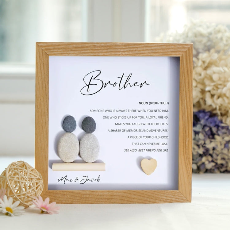 Personalized Brother Meaning Pebble Art - Birthday Gift Brother - 8x8 inch Frame with Stand for Desktop or Wall Hanging by Dovaart.com