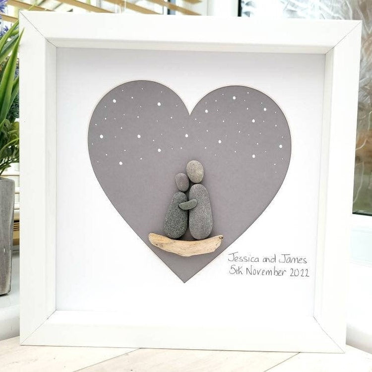 Personalized Couple Anniversary Pebble Art - Gift for Husband or Wife - Wall or Tabletop Decoration with Framed Pebble Artwork - 8x8 Inches by Dovaart.com