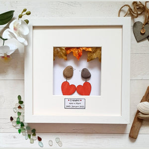 Personalized Couple Bird Wedding Anniversary Pebble Art - Gift for Husband or Wife - Wall or Tabletop Decoration with Framed Pebble Artwork - 8x8 Inches by Dovaart.com