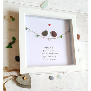 Personalized Couple Bird Wedding Anniversary Pebble Art - Gift for Husband or Wife - Wall or Tabletop Decoration with Framed Pebble Artwork - 8x8 Inches by Dovaart.com