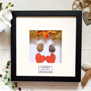 Personalized Couple Bird Wedding Anniversary Pebble Art - Gift for Husband or Wife - Wall or Tabletop Decoration with Framed Pebble Artwork - 8x8 Inches by Dovaart.com