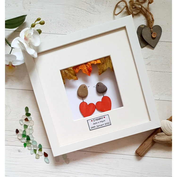 Personalized Couple Bird Wedding Anniversary Pebble Art - Gift for Husband or Wife - Wall or Tabletop Decoration with Framed Pebble Artwork - 8x8 Inches by Dovaart.com