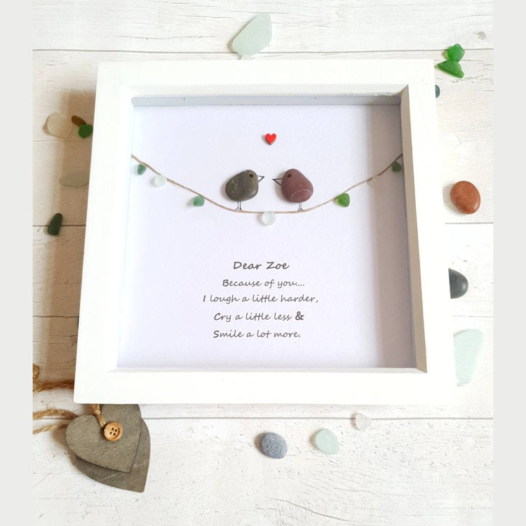 Personalized Couple Bird Wedding Anniversary Pebble Art - Gift for Husband or Wife - Wall or Tabletop Decoration with Framed Pebble Artwork - 8x8 Inches by Dovaart.com
