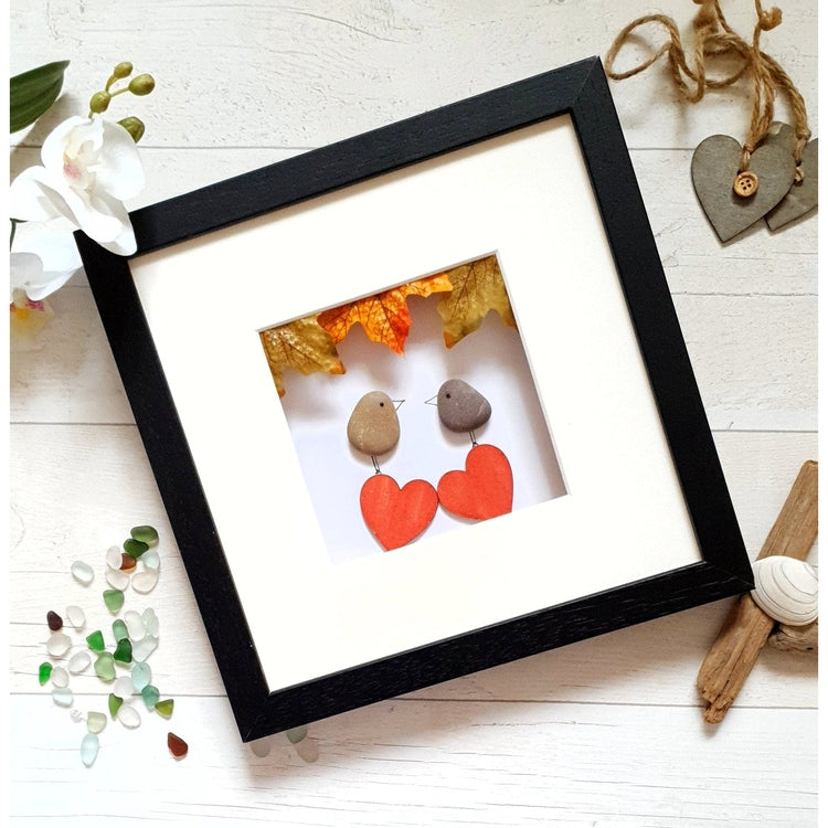 Personalized Couple Bird Wedding Anniversary Pebble Art - Gift for Husband or Wife - Wall or Tabletop Decoration with Framed Pebble Artwork - 8x8 Inches by Dovaart.com