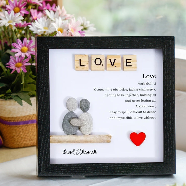Personalized Couple Love Pebble Art - Funny Gift For Couple -8x8 inch Frame with Stand for Desktop or Wall Hanging by Dovaart.com