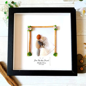 Personalized Couple Wedding Anniversary Pebble Art - Gift for Husband or Wife - Wall or Tabletop Decoration with Framed Pebble Artwork - 8x8 Inches by Dovaart.com