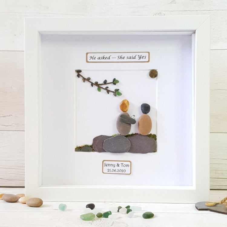 Personalized Couple Wedding Anniversary Pebble Art - Gift for Husband or Wife - Wall or Tabletop Decoration with Framed Pebble Artwork - White or Black Frame, 8x8 Inches by Dovaart.com