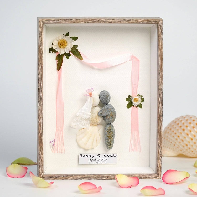 Personalized Couple Wedding Pebble Art Framed Desk and Wall Him And Her Wedding Gifts Bride & Groom by Dovaart.com