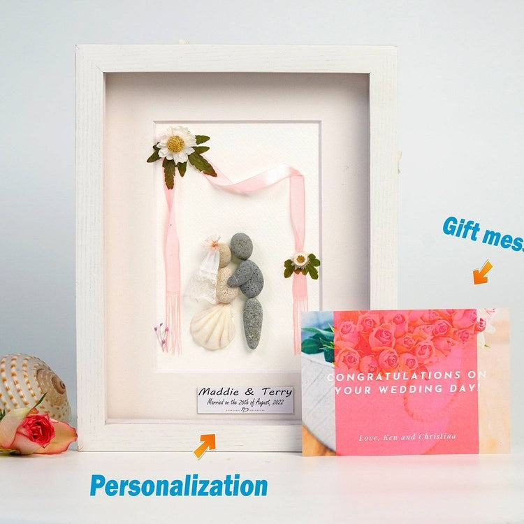 Personalized Couple Wedding Pebble Art Framed Desk and Wall Him And Her Wedding Gifts Bride & Groom by Dovaart.com