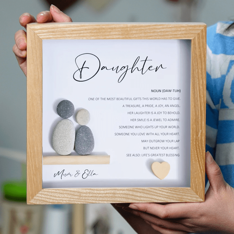 Personalized Daughter Meaning Pebble Art - Birthday Gift for Daughter - Wall or Tabletop Decoration with Framed Pebble Artwork - 8x8 Inches by Dovaart.com