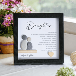 Personalized Daughter Meaning Pebble Art - Birthday Gift for Daughter - Wall or Tabletop Decoration with Framed Pebble Artwork - 8x8 Inches by Dovaart.com