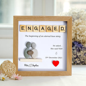 Personalized Engaged Pebble Art - Birthday Gift Engaged - 8x8 inch Frame with Stand for Desktop or Wall Hanging by Dovaart.com