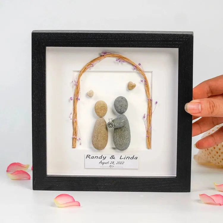 Personalized Engagement Present Pebble Art Framed Wall Hanging Art, Desktop Gifts for Couples by Dovaart.com