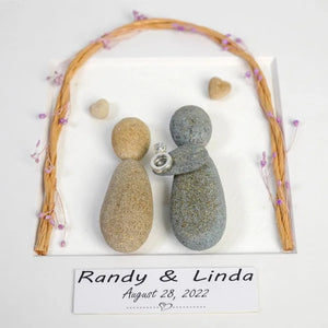 Personalized Engagement Present Pebble Art Framed Wall Hanging Art, Desktop Gifts for Couples by Dovaart.com