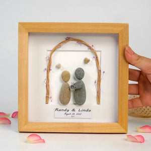 Personalized Engagement Present Pebble Art Framed Wall Hanging Art, Desktop Gifts for Couples by Dovaart.com