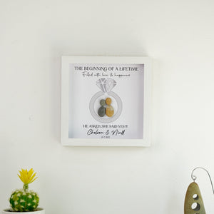 Personalized Engagement Present Pebble Art Framed Wall Hanging Art, Desktop Gifts for Couples by Dovaart.com