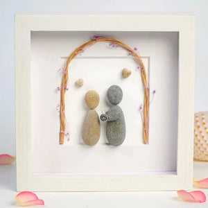 Personalized Engagement Present Pebble Art Framed Wall Hanging Art, Desktop Gifts for Couples by Dovaart.com