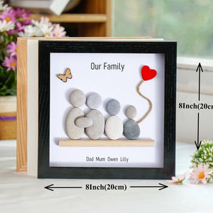 Personalized Family Pebble Art - Birthday Gift Family - 8x8 inch Frame with Stand for Desktop or Wall Hanging by Dovaart.com