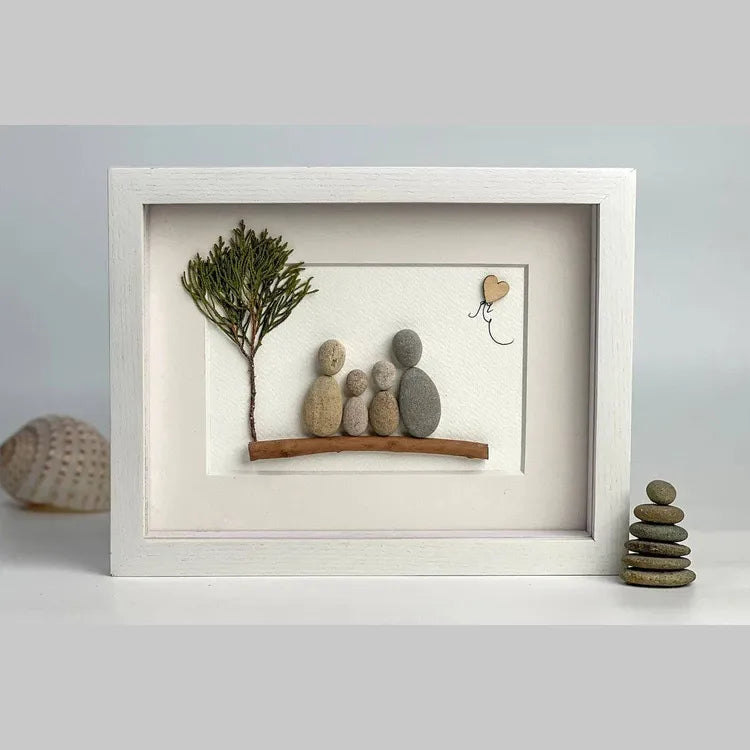 Pebble art family of 4 best sale and dog