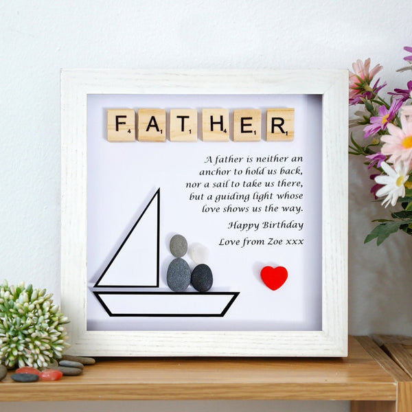 Personalized Father Pebble Art - Birthday Gift Father - 8x8 inch Frame with Stand for Desktop or Wall Hanging by Dovaart.com