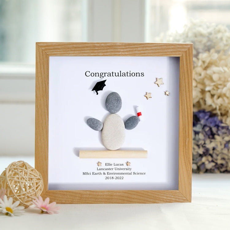 Personalized Graduation Pebble Art - Funny Gift For Graduation - Frame Pebble Artwork Desktop or Wall Hanging 8x8 inch by Dovaart.com