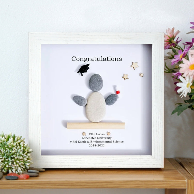 Personalized Graduation Pebble Art - Funny Gift For Graduation - Frame Pebble Artwork Desktop or Wall Hanging 8x8 inch by Dovaart.com