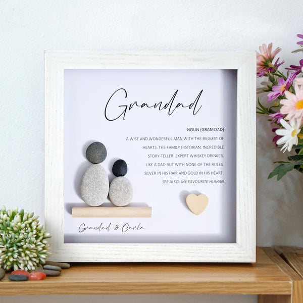 Personalized Grandad Pebble Art - Gift for Grandad -8x8 inch Frame with Stand for Desktop or Wall Hanging by Dovaart.com