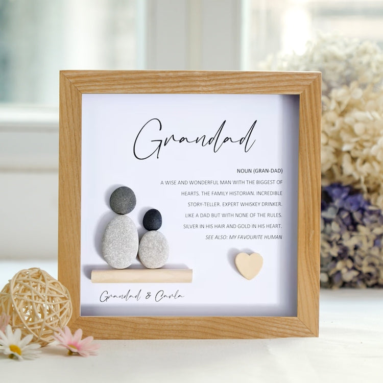 Personalized Grandad Pebble Art - Gift for Grandad - 8x8 inch Frame with Stand for Desktop or Wall Hanging by Dovaart.com