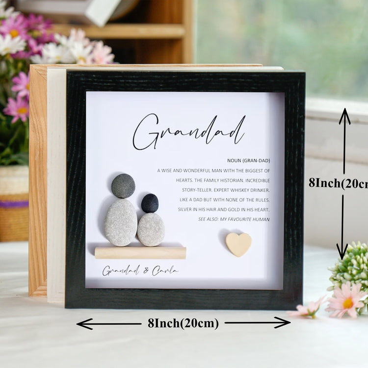 Personalized Grandad Pebble Art - Gift for Grandad - Frame Pebble Artwork Desktop or Wall Hanging 8x8 inch by Dovaart.com