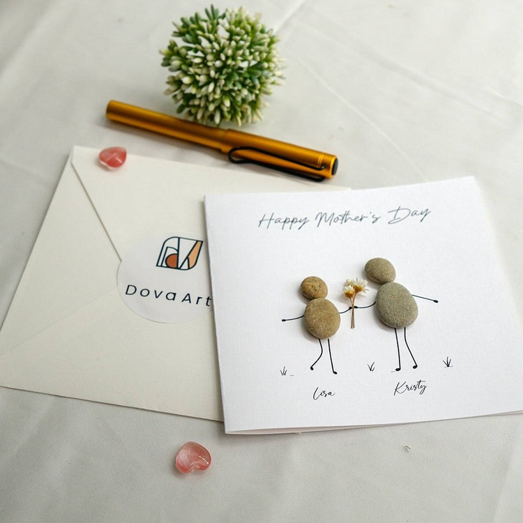 Personalized Happy Mother's Day Pebble Card, Handmade Pebble Artwork Cards by Dovaart.com