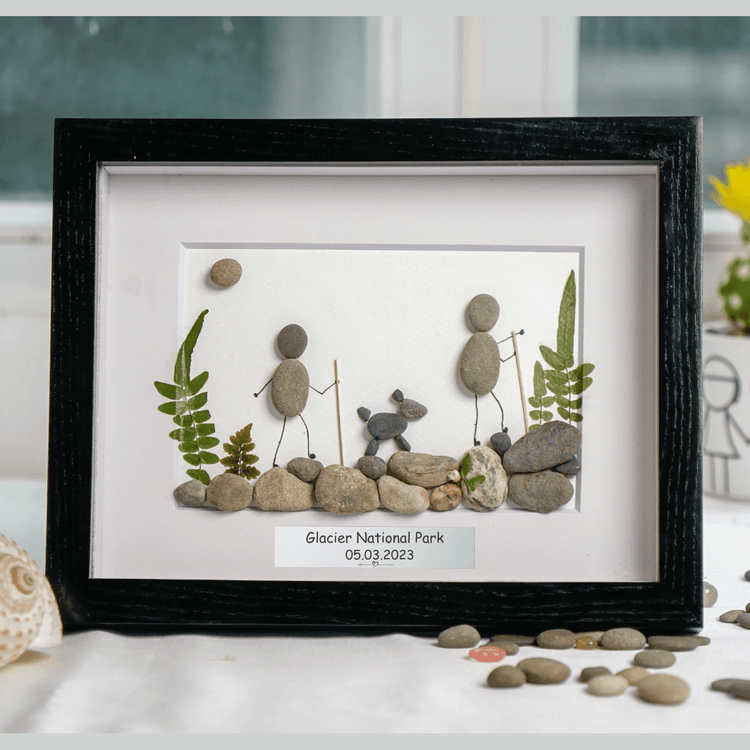 Personalized Hiking Family Pebble Art Framed Picture by Dovaart.com