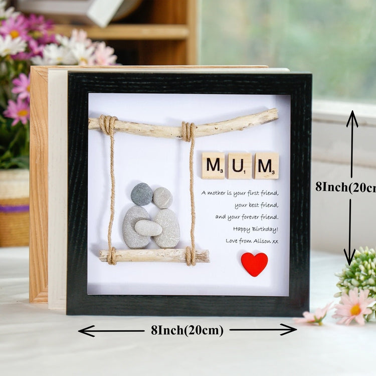Personalized Mum Pebble Art - Gift for Mum - Frame Pebble Artwork Desktop or Wall Hanging 8x8 inch by Dovaart.com