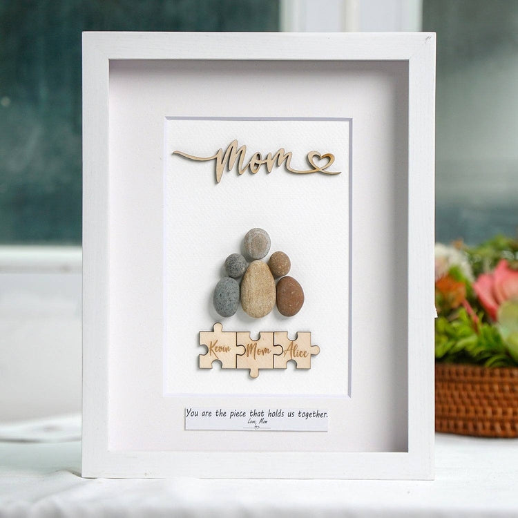 Puzzle Mom and Children Pebble Art Mother's Day Frame Picture Pebble Art Hanging Wall, Desk by Dovaart.com